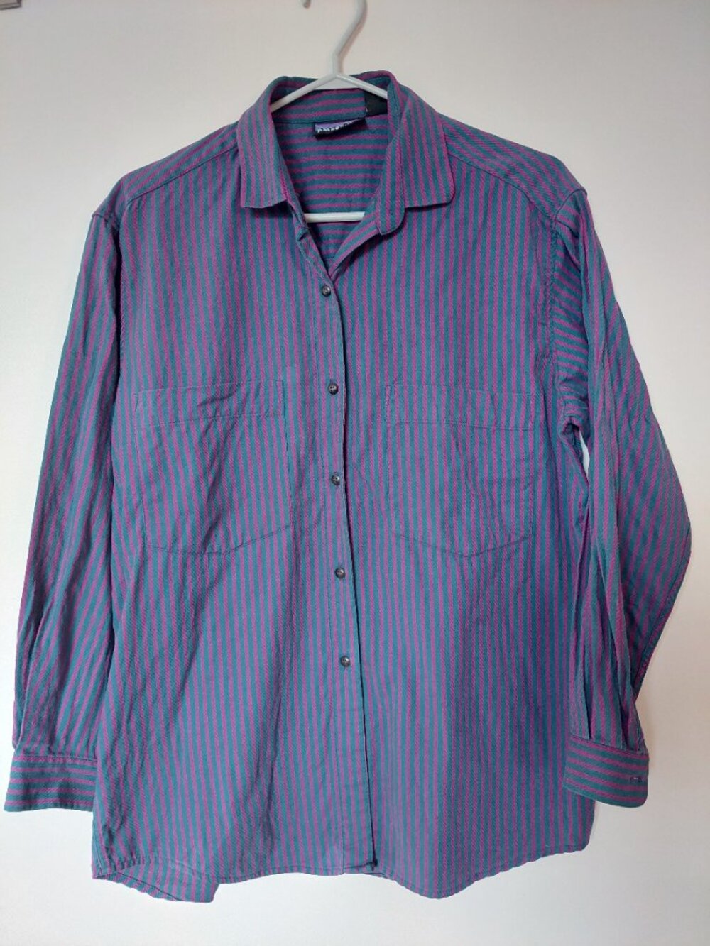 Patagonia Women's Sz M Cotton Navy Purple Pinstripe Long-Sleeve MidWeight Shirt